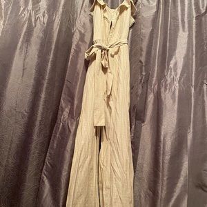 Size large linen jumpsuit with lace detail